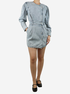 Iro Blue bleached denim mini dress - size UK 8