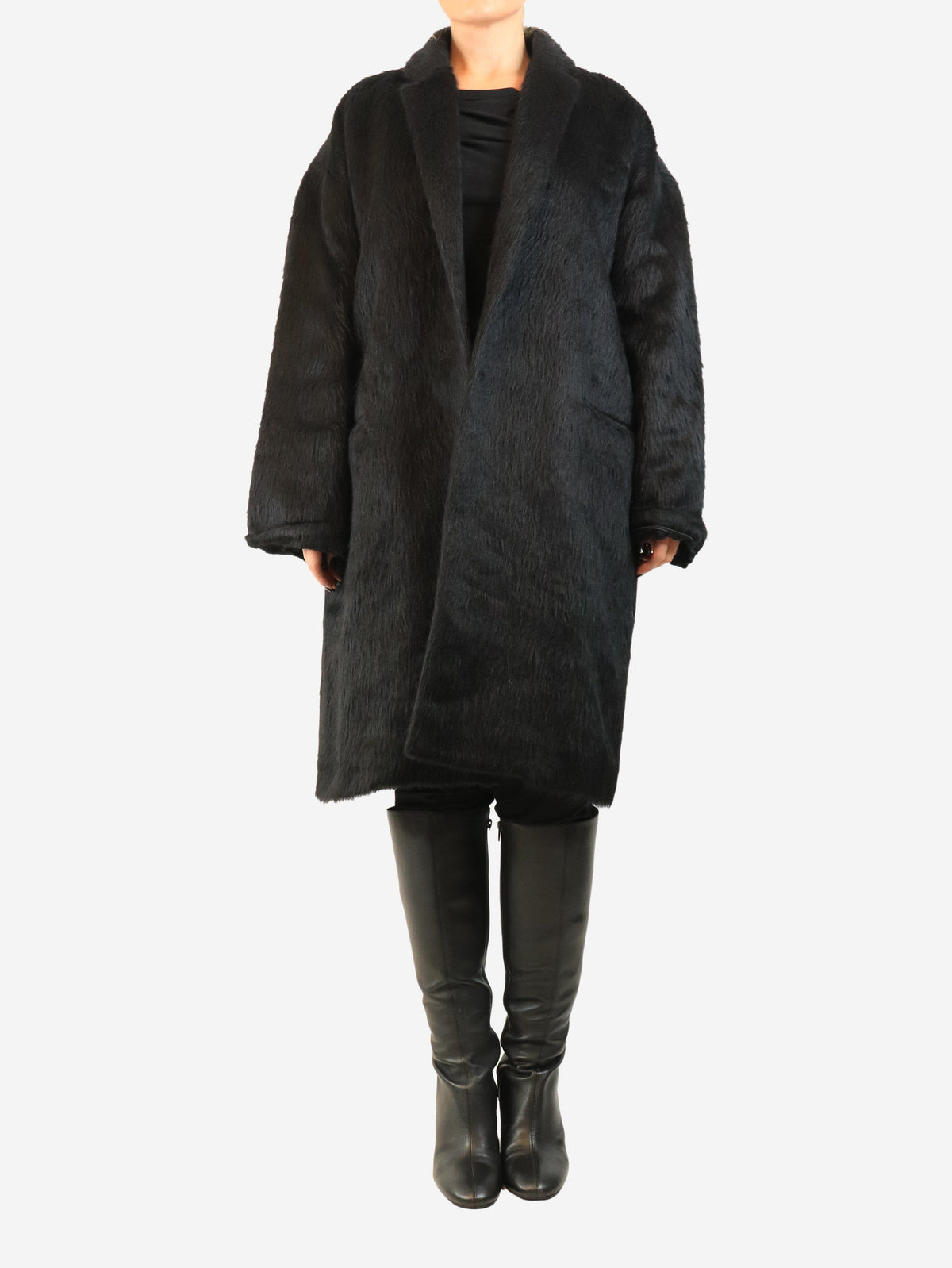 Black shaggy alpaca coat - size UK 12 Coats & Jackets Raey 