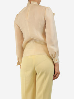 Cream silk organza bow-front top - size UK 8