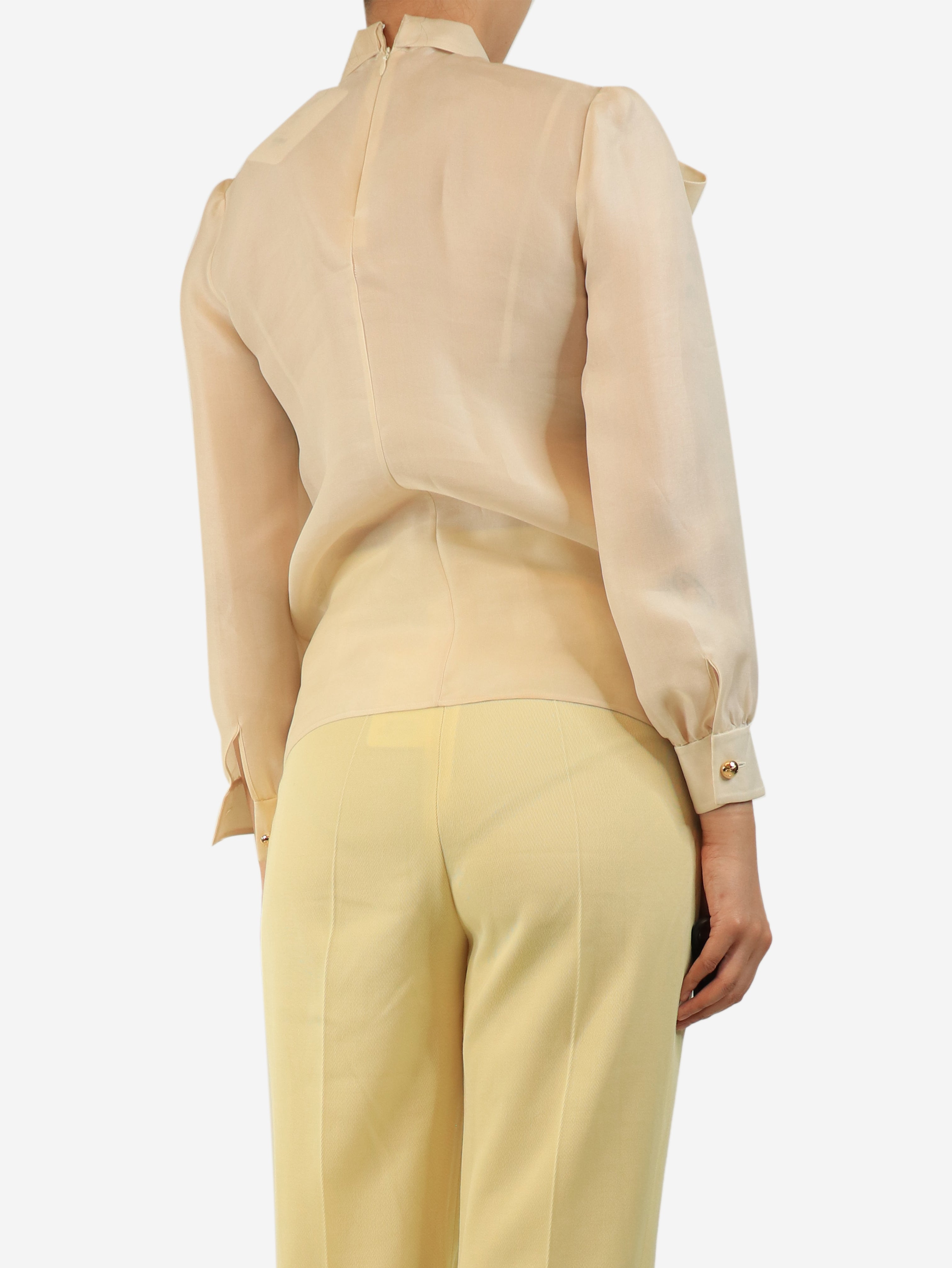 Cream silk organza bow-front top - size UK 8
