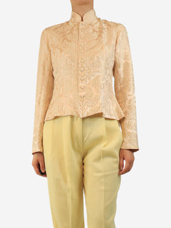 Orange and cream striped silk blouse - size UK 10