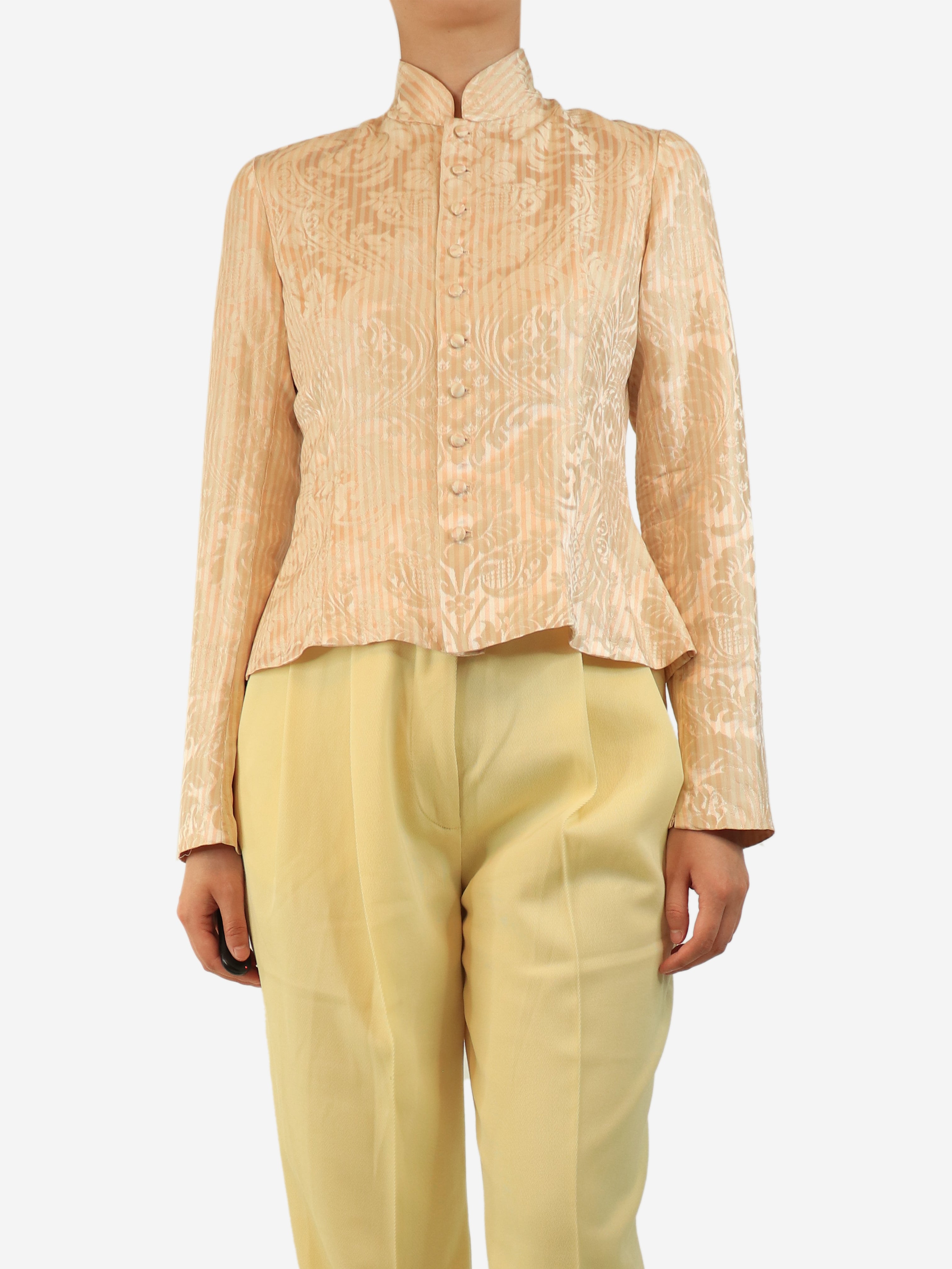 Orange and cream striped silk blouse - size UK 10