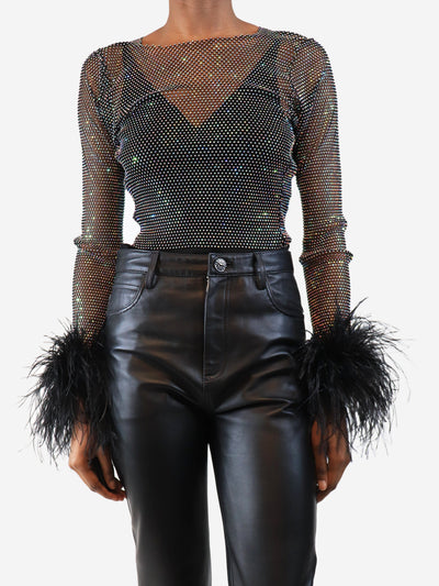 Black diamante top with feather sleeve - size XS Tops Santa Brands 