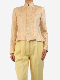Orange and cream striped silk blouse - size UK 10