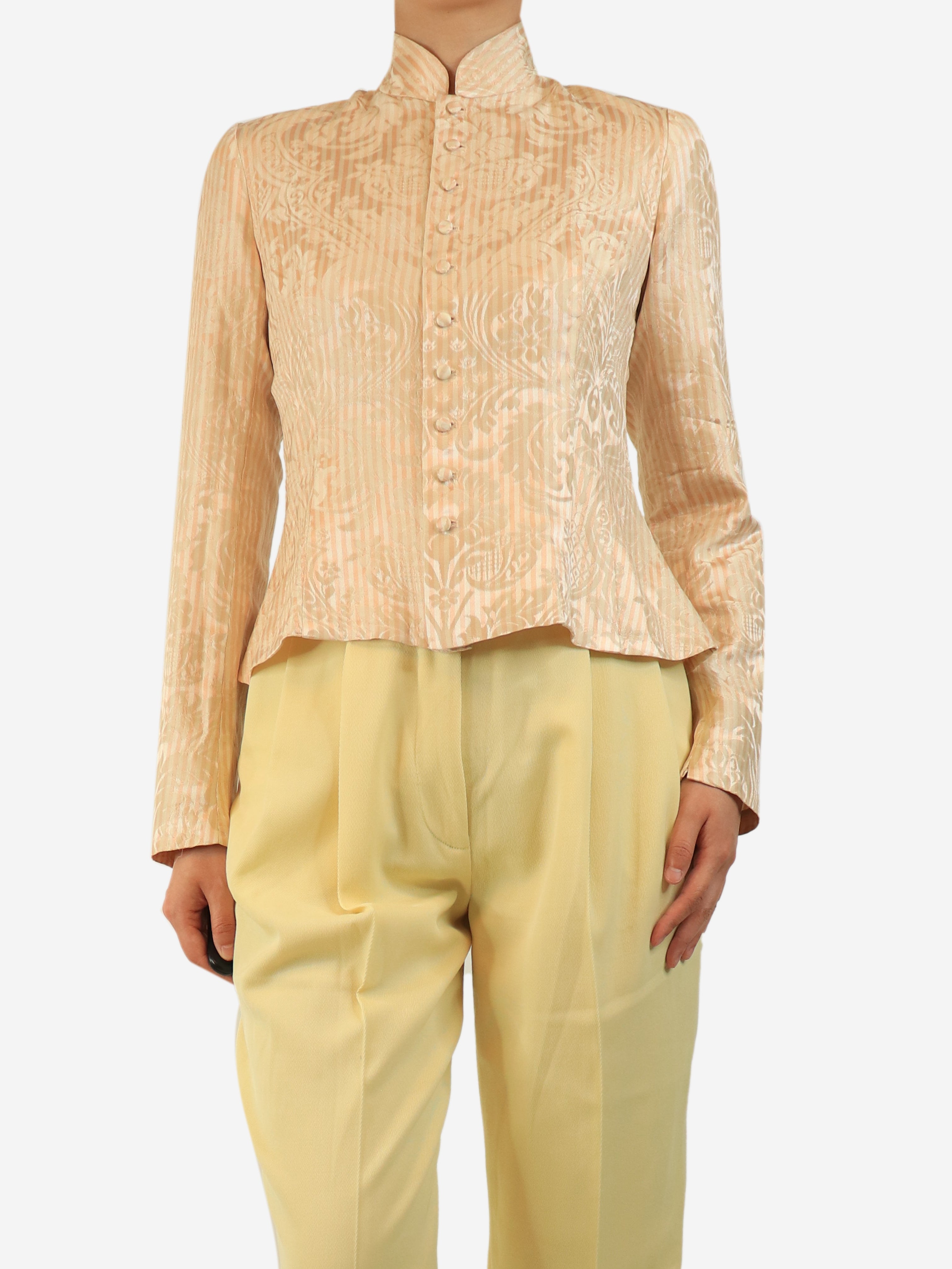 Orange and cream striped silk blouse - size UK 10