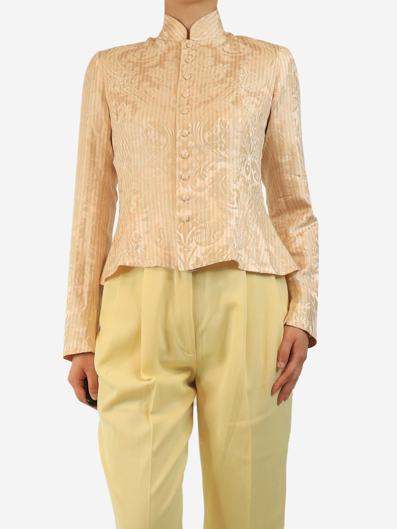 Orange and cream striped silk blouse - size UK 10