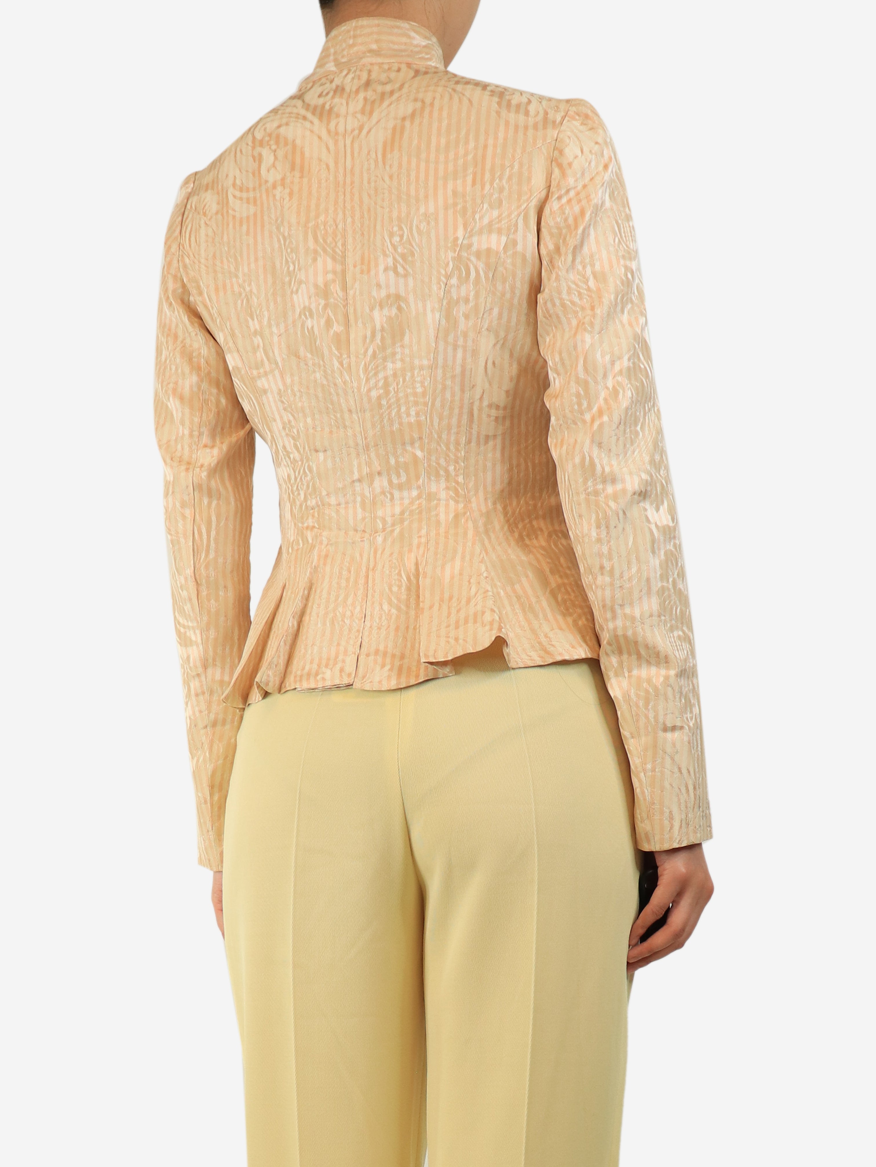 Orange and cream striped silk blouse - size UK 10