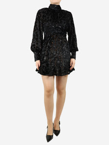 Rebecca Vallance Black velvet lurex mini dress - size UK 8