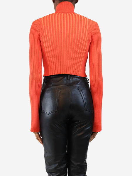 Orange ribbed cropped cardigan - size XS alternate image