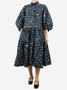 Cecilie Bahnsen Black and blue jacquard midi dress - size UK 10