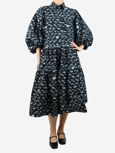 Cecilie Bahnsen Black and blue jacquard midi dress - size UK 10