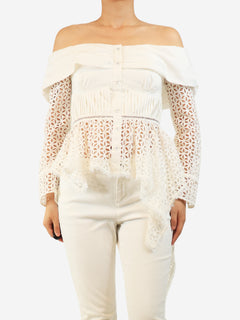 White broderie anglaise off shoulder top - size UK 10