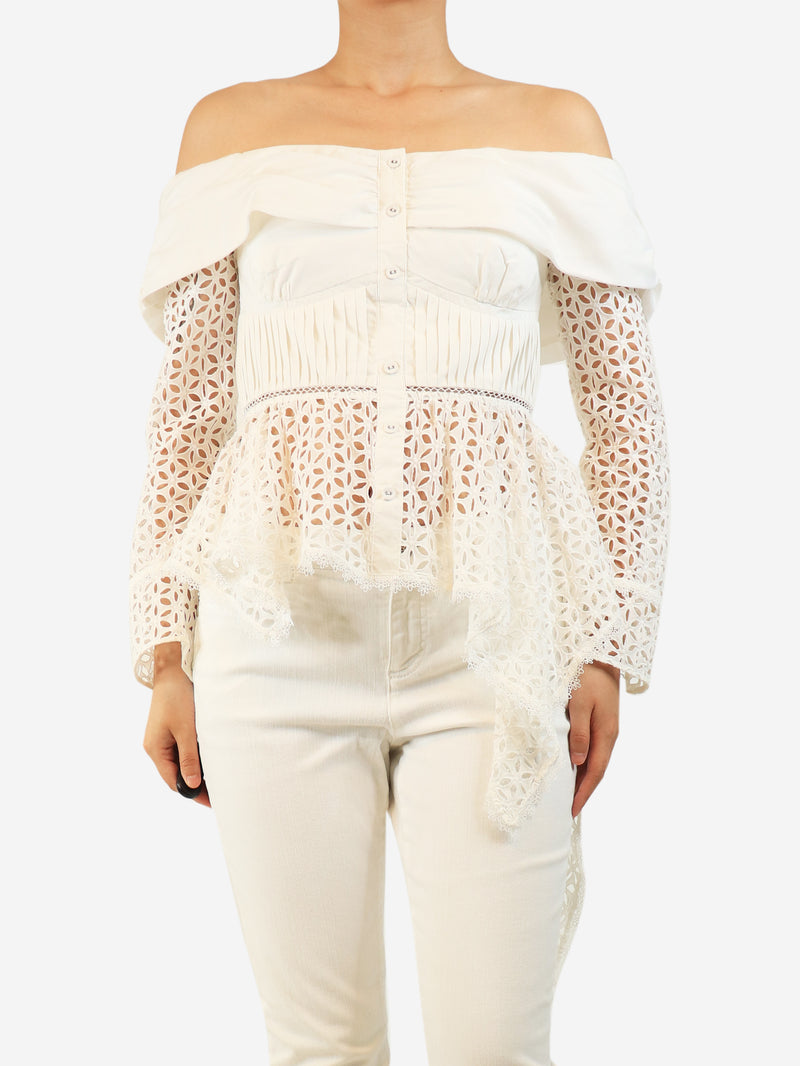 White broderie anglaise off shoulder top - size UK 10