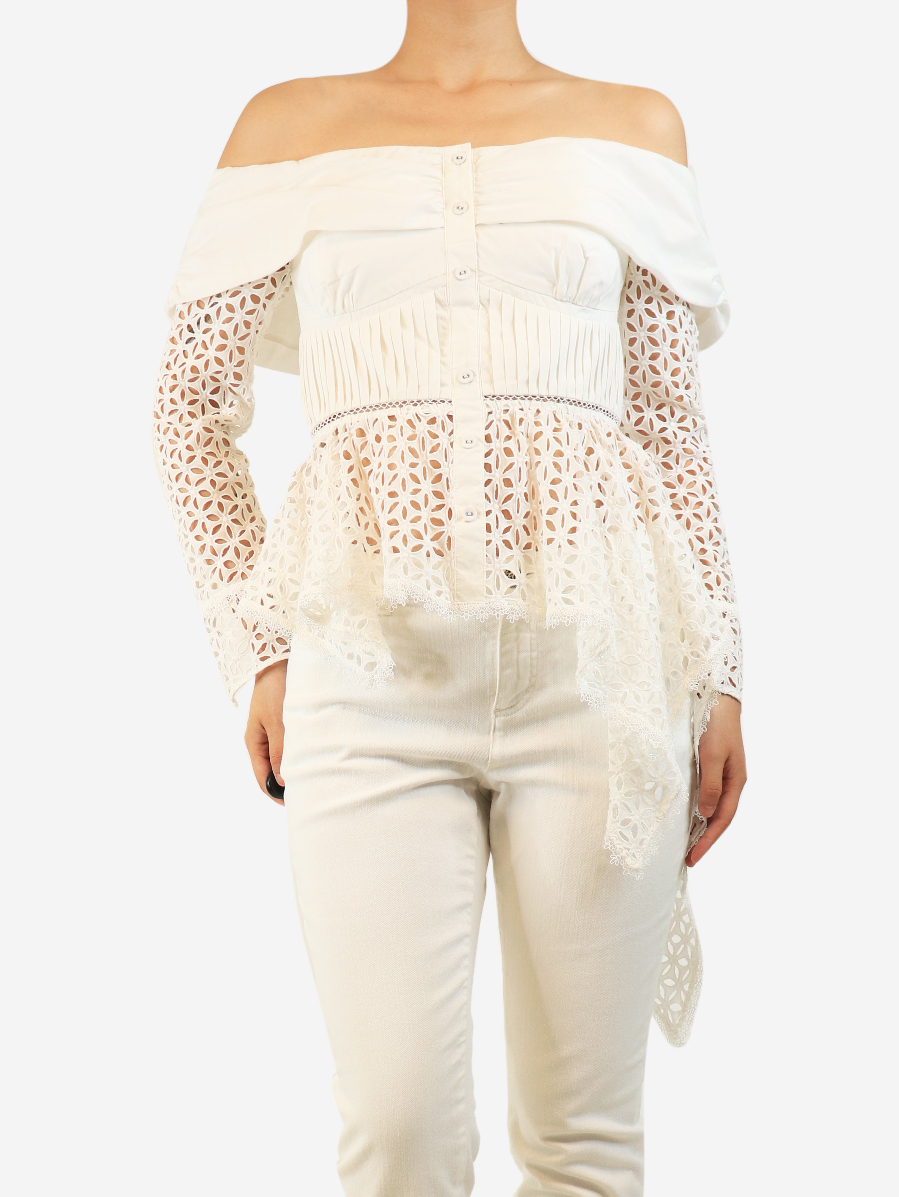 White broderie anglaise off shoulder top - size UK 10