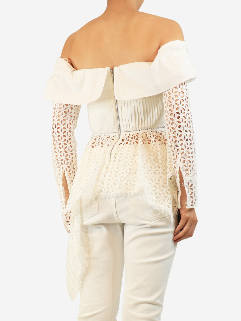 White broderie anglaise off shoulder top - size UK 10