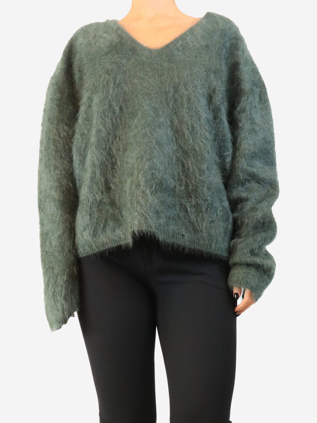 Green mohair knit cashmere sweater - size S Knitwear Lisa Yang 