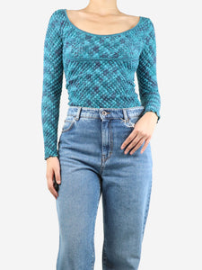 Missoni Missoni Blue boat-neckline wool textured knit top - size UK 10