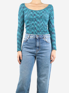 Missoni Missoni Blue boat-neckline wool textured knit top - size UK 10