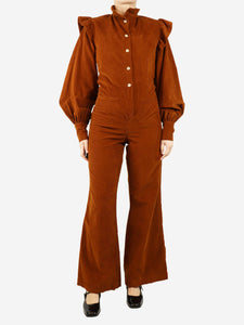 Skiim Cognac brown corduroy flared jumpsuit - size UK 10