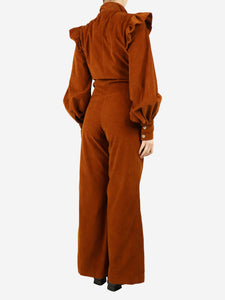 Skiim Cognac brown corduroy flared jumpsuit - size UK 10