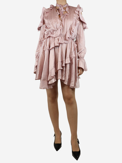 Pink satin ruffled mini dress - size UK 8 Dresses Off-White 