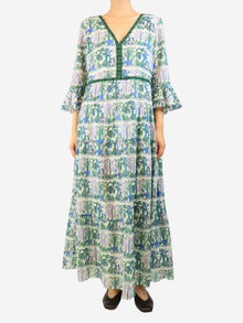 Green and purple printed cotton maxi dress - size UK 16 Dresses Emporio Sirenuse 