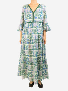 Green and purple printed cotton maxi dress - size UK 16 Dresses Emporio Sirenuse 