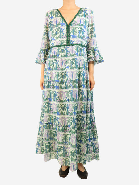 Green and purple printed cotton maxi dress - size UK 16 product image