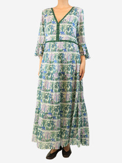 Green and purple printed cotton maxi dress - size UK 16 Dresses Emporio Sirenuse 