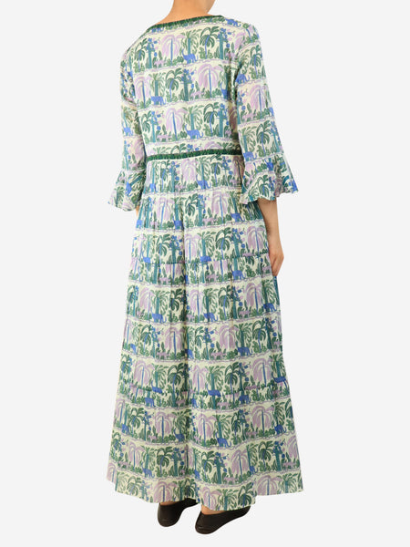 Green and purple printed cotton maxi dress - size UK 16 alternate image