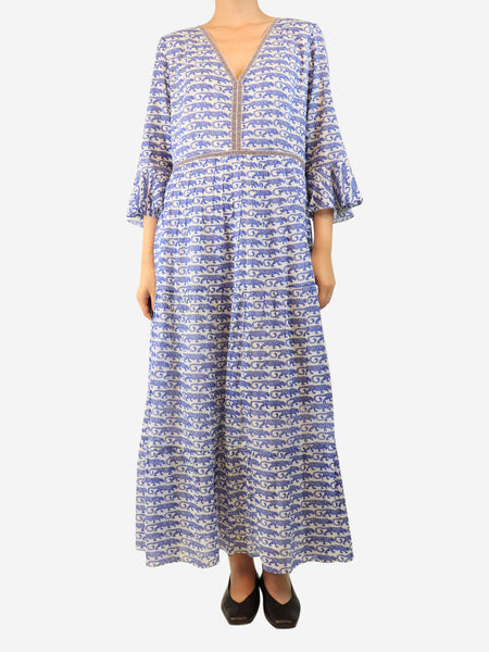 Blue tiger printed v-neck dress - size UK 16 product image