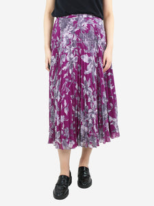 Erdem Purple floral printed midi skirt with pleats - size UK 10