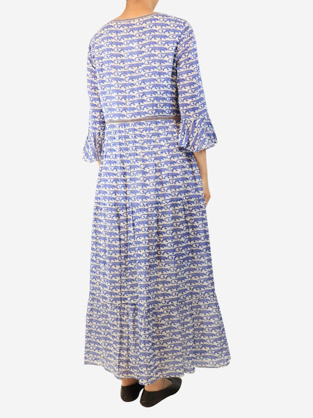 Blue tiger printed v-neck dress - size UK 16 alternate image