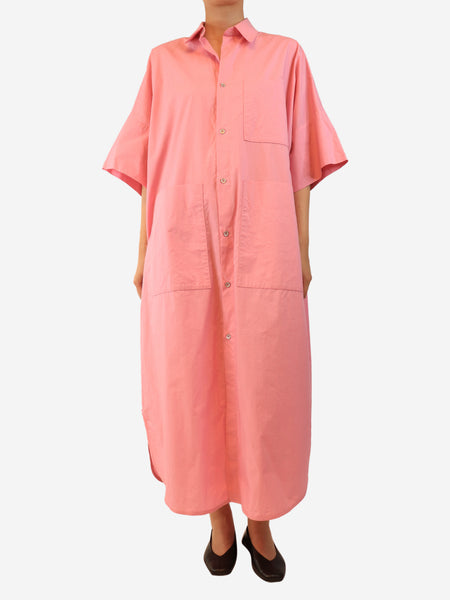 Pink cotton button up dress - size L product image