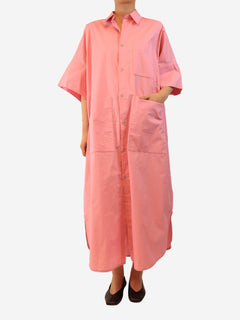 Pink cotton button up dress - size L