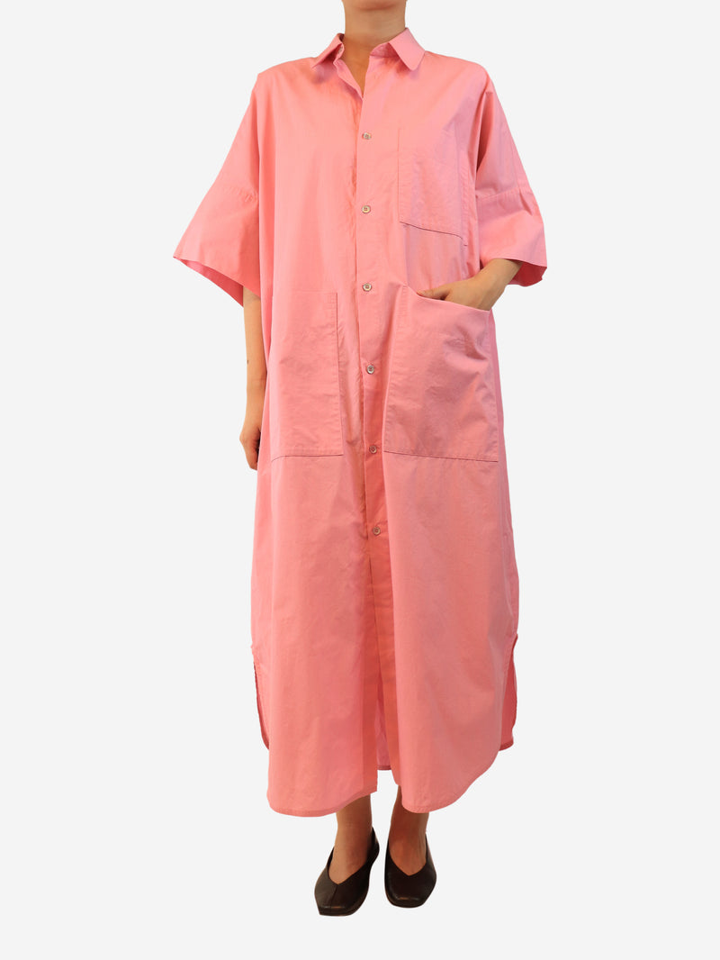 Pink cotton button up dress - size L
