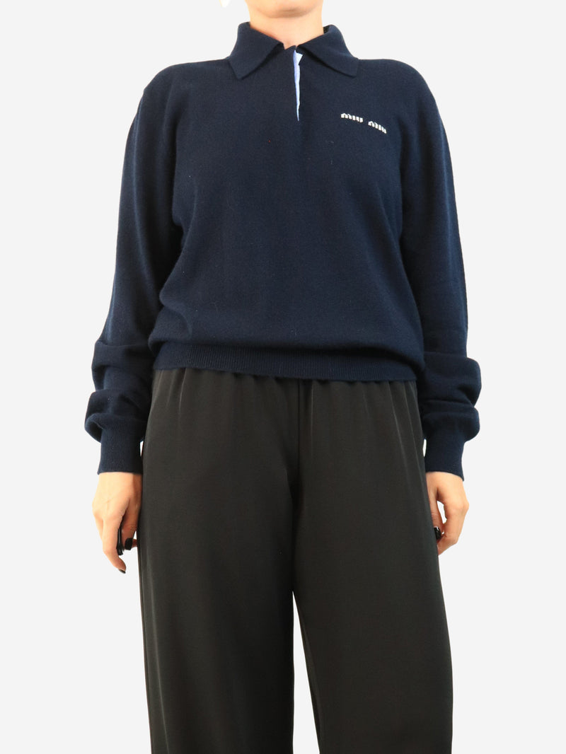 Navy cashmere knit polo top - size UK 8 Knitwear Miu Miu 