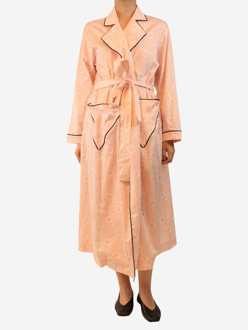 Pink and white striped cotton dressing gown - size L