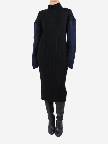 Black and navy ribbed knit dress - size S product image