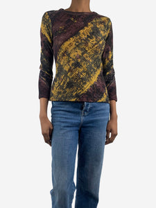 Jean Paul Gaultier Multi printed knitted wool-blend top - size UK 6