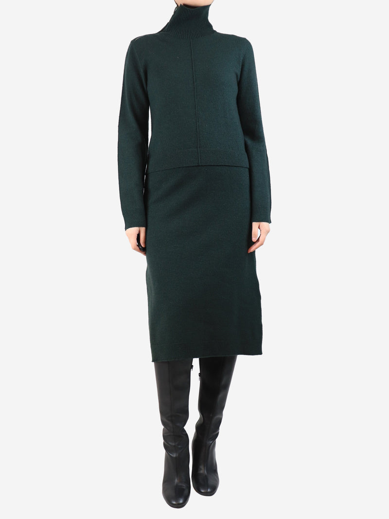 Dark green wool blend midi dress