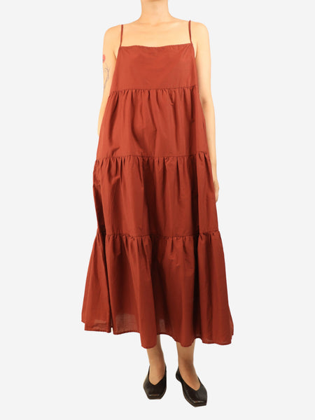 Rust brown spaghetti strap tiered midi dress - size UK 12 product image