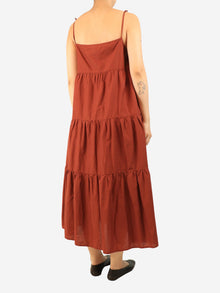 Rust brown spaghetti strap tiered midi dress - size UK 12 Dresses Matteau 