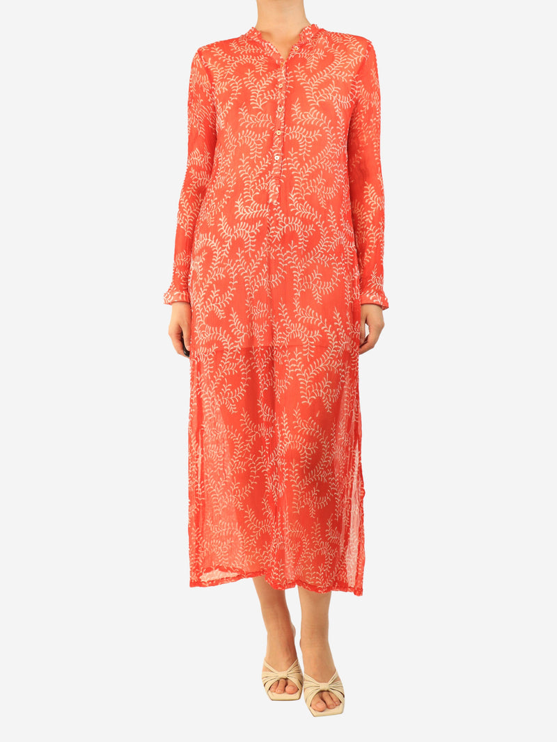 Red silk sheer printed dress - size OS