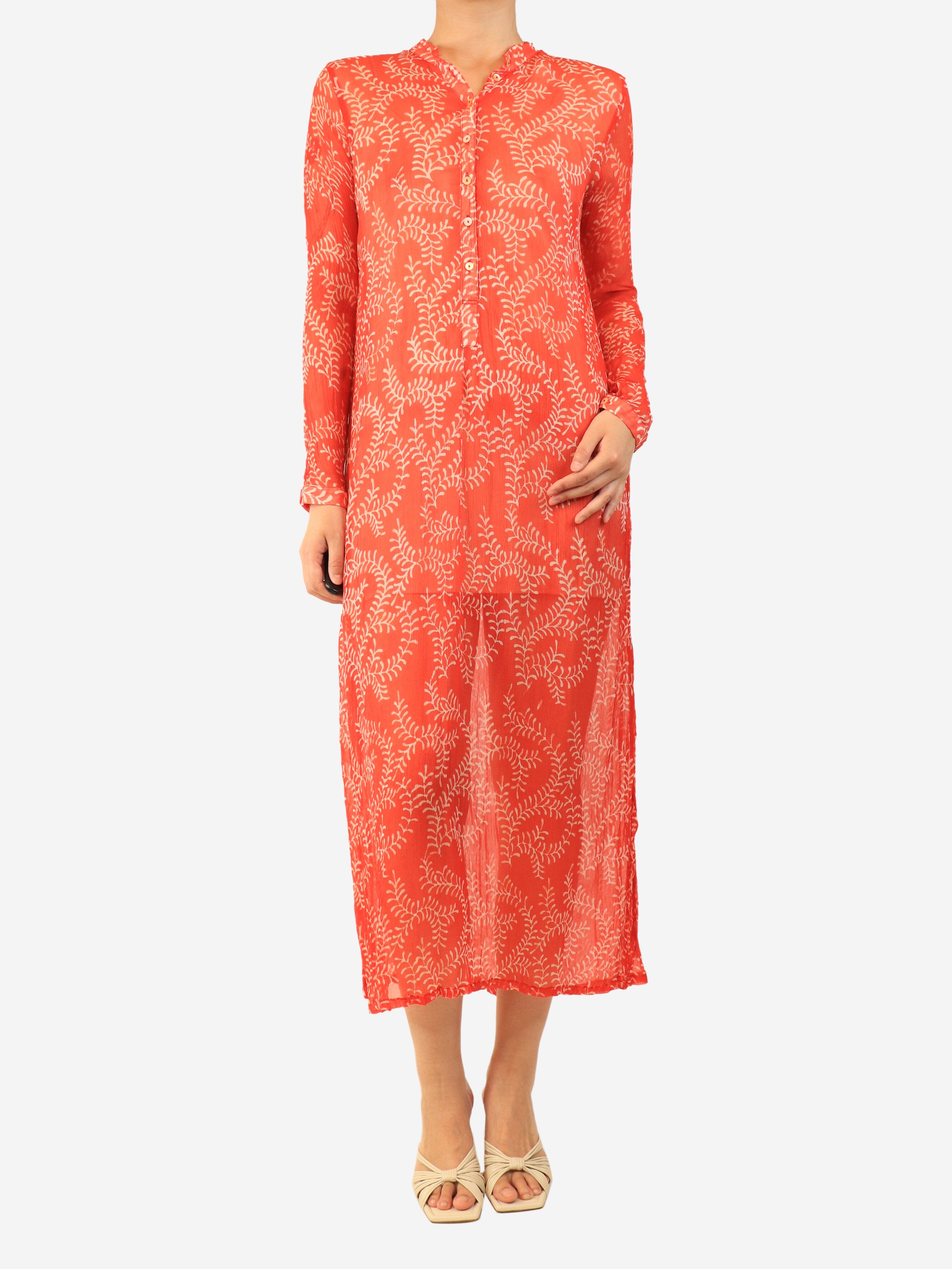 Red silk sheer printed dress - size OS