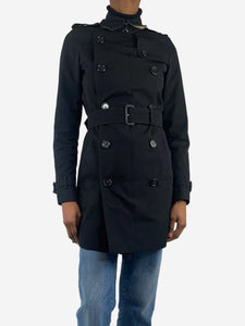 Burberry Black double-breasted belted-waist trench coat - size UK 4