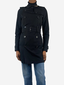 Burberry Black double-breasted belted-waist trench coat - size UK 4