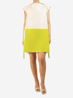 White and lime colour block mini dress - size UK 10