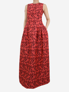 Erdem Burgundy sleeveless floral jacquard dress - size UK 10