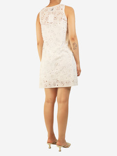 White sleeveless floral cutout mini dress - size UK 8
